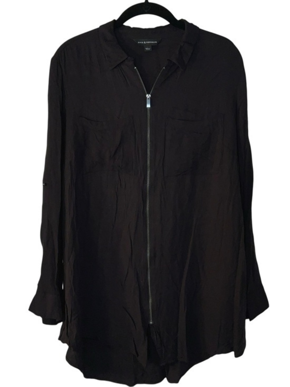 Rock & Republic Black Zip Front Collared Shirt
